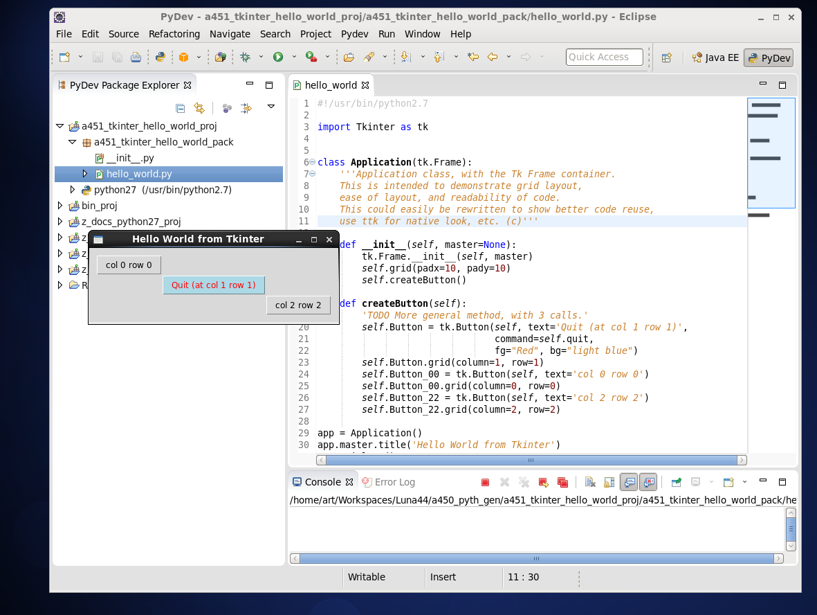 Click to view image in new window. Hello World from Python GUI Tkinter
